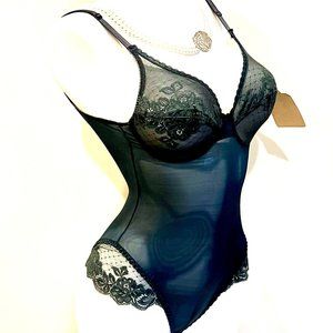 NWT Sexy Vintage Lace all in one Gray Teddy Bodysuit with Hook Closures